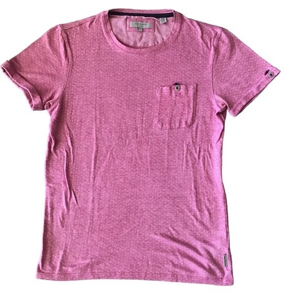 Ted Baker Men’s Top Cotton-Jacquard Pink Short Sleeves Size 1 / Medium - Picture 3 of 9